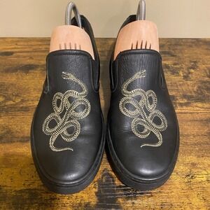 GUCCI Black Leather Slip On Sneakers Snake Embroidery Men Size 10